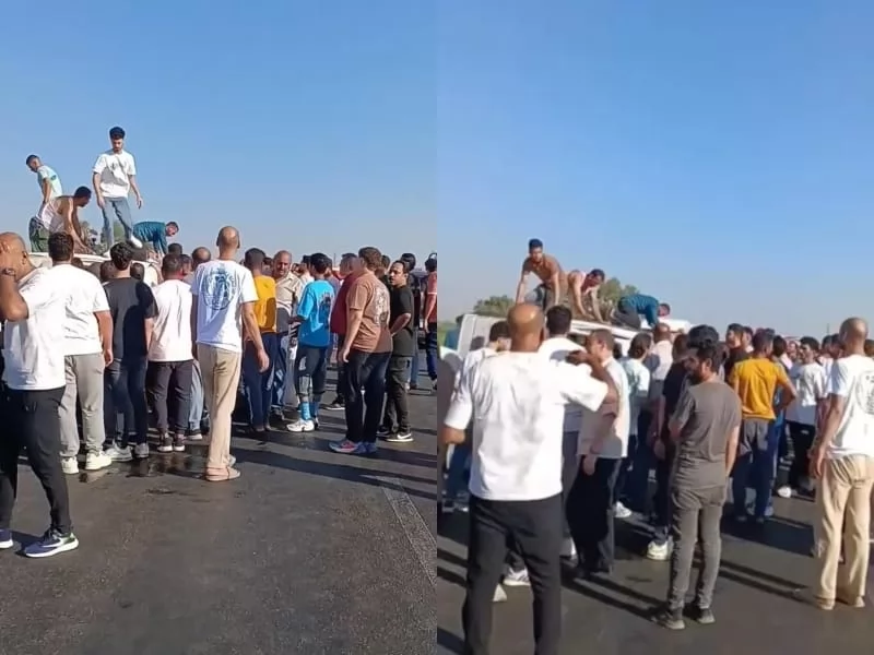 إصابة 11 شخصاً في انقلاب ميني باص على الطريق الحر شبرا – بنها 